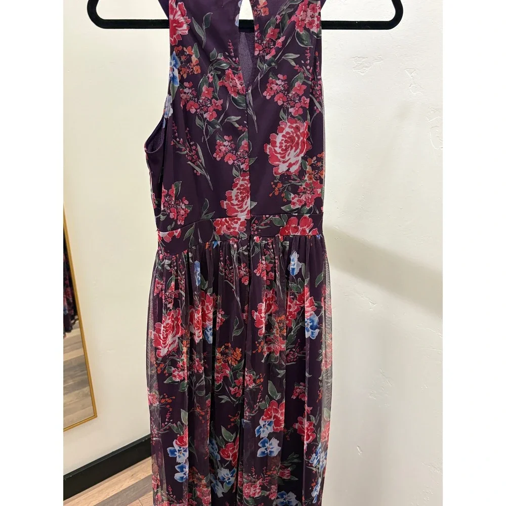 Candolite Petite Purple Floral Mesh Maxi Dress Sleeveless PM DB7359-MLP-21542RH